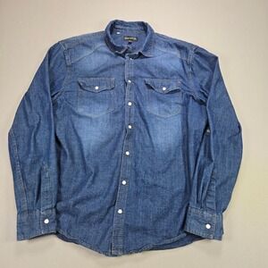 Silver Jeans Co Denim Shirt Mens Blue Western Roll Tab Snap Button Down  L